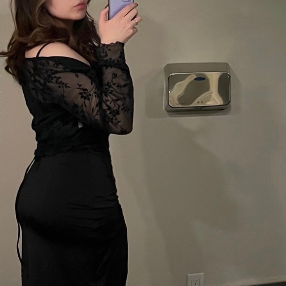 Floral Black Mesh Front Tie Cardigan - Picture 2 of 3